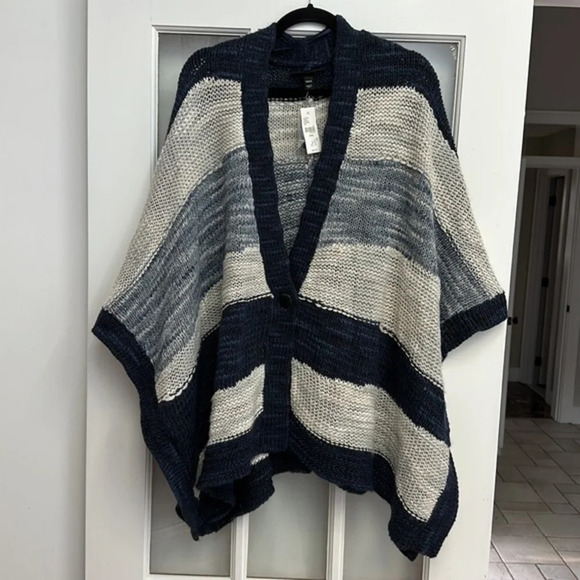 Lane Bryant | Blue Cream Wool Blend Button Front Cardigan Sweater O/S Plus Size - Picture 1 of 7